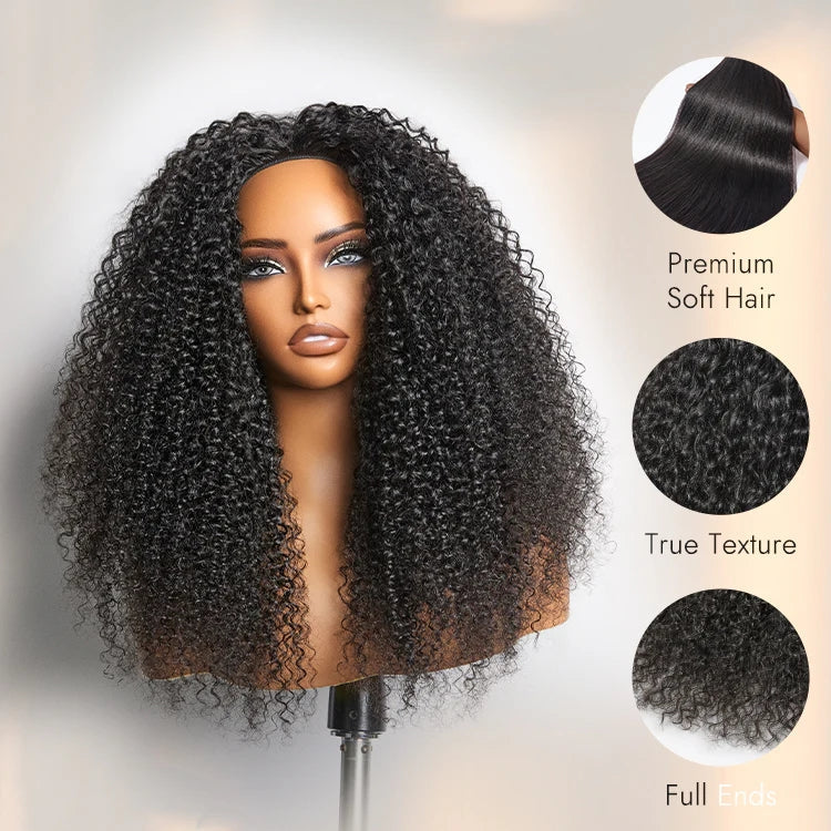 Enstah 16inch-22inch #1B Natural Black Messy Curly Half Wig 180% Density