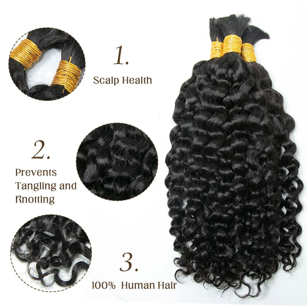 Enstah Water Wave Bulk Hair For Braiding #1B Natural Black