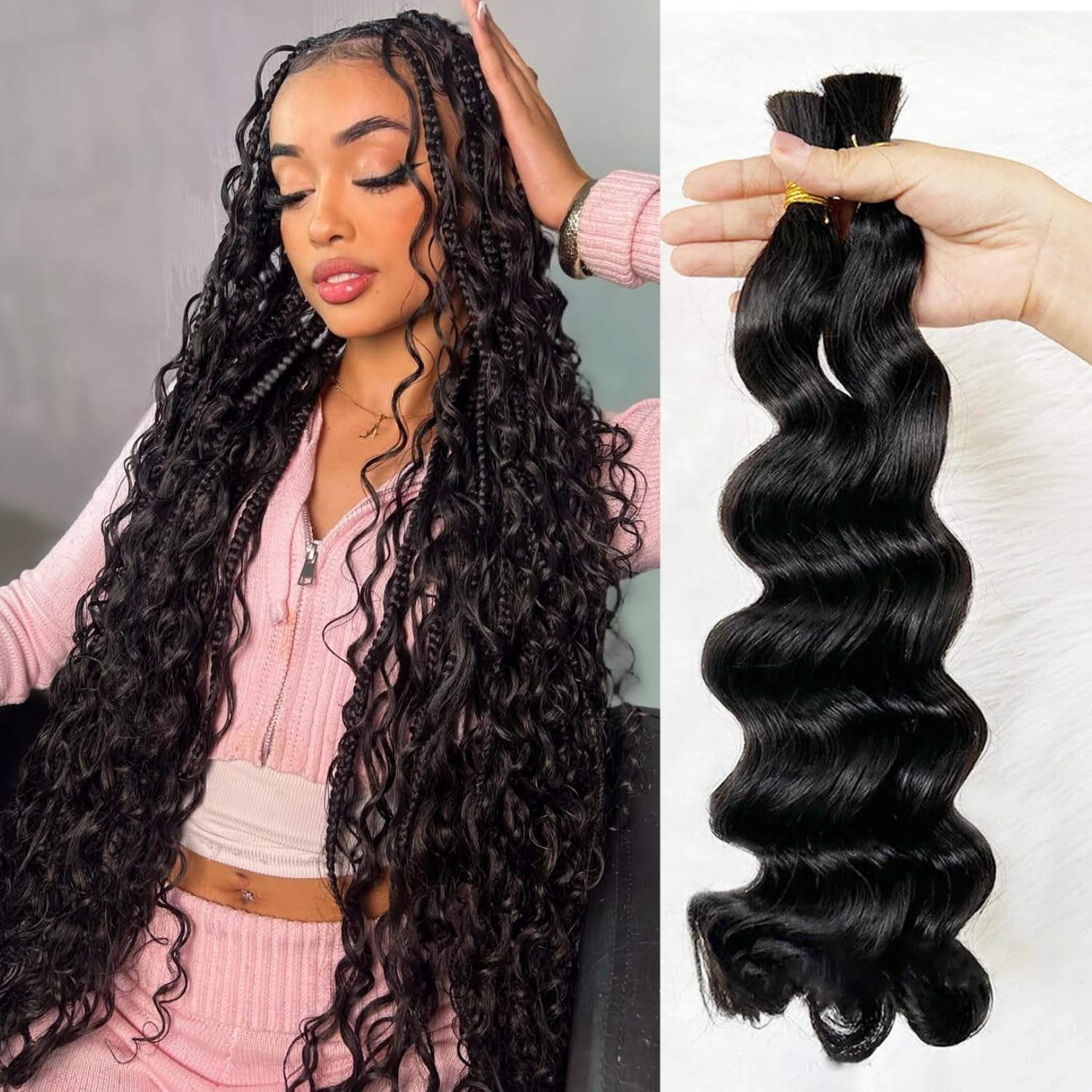 Enstah Loose Wave Bulk Hair For Braiding #1B Natural Black