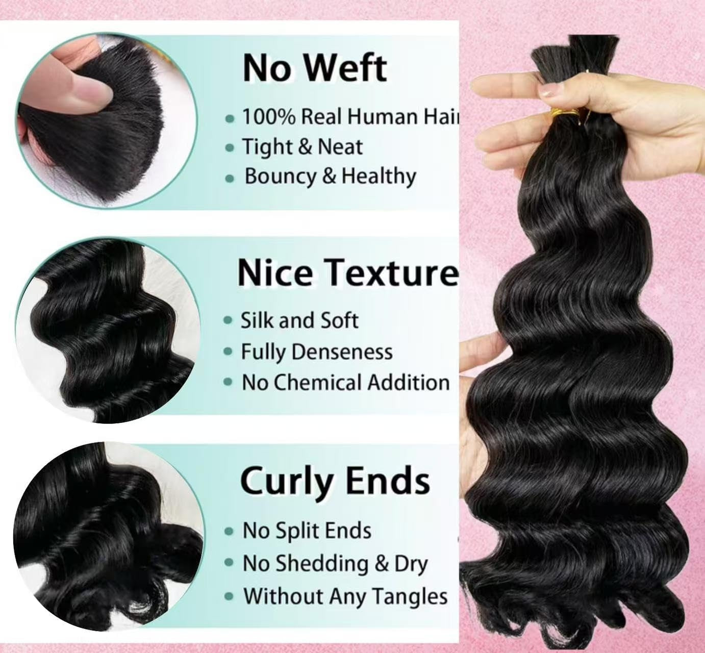 Enstah Loose Wave Bulk Hair For Braiding #1B Natural Black