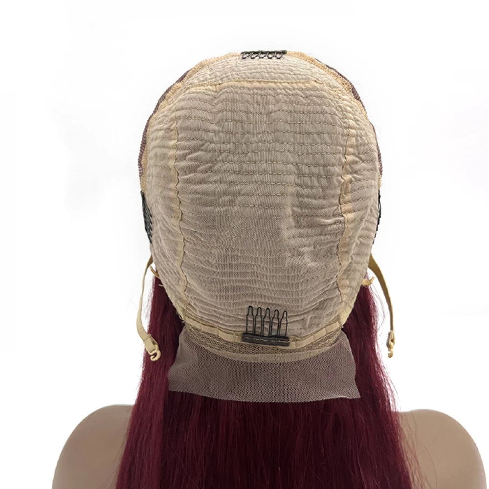 Enstah 24 Inches Burgundy 13"x4" Lace Front Straight Wig Pre-Plucked Free Part 150% Density-100% Human Hair