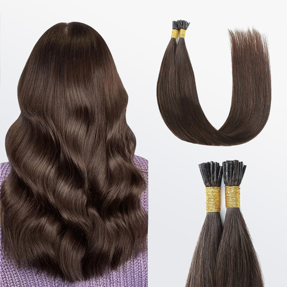Enstah I Tip Hair Extensions Straight Natural Remy Human Hair (#2 Darkest Brown )