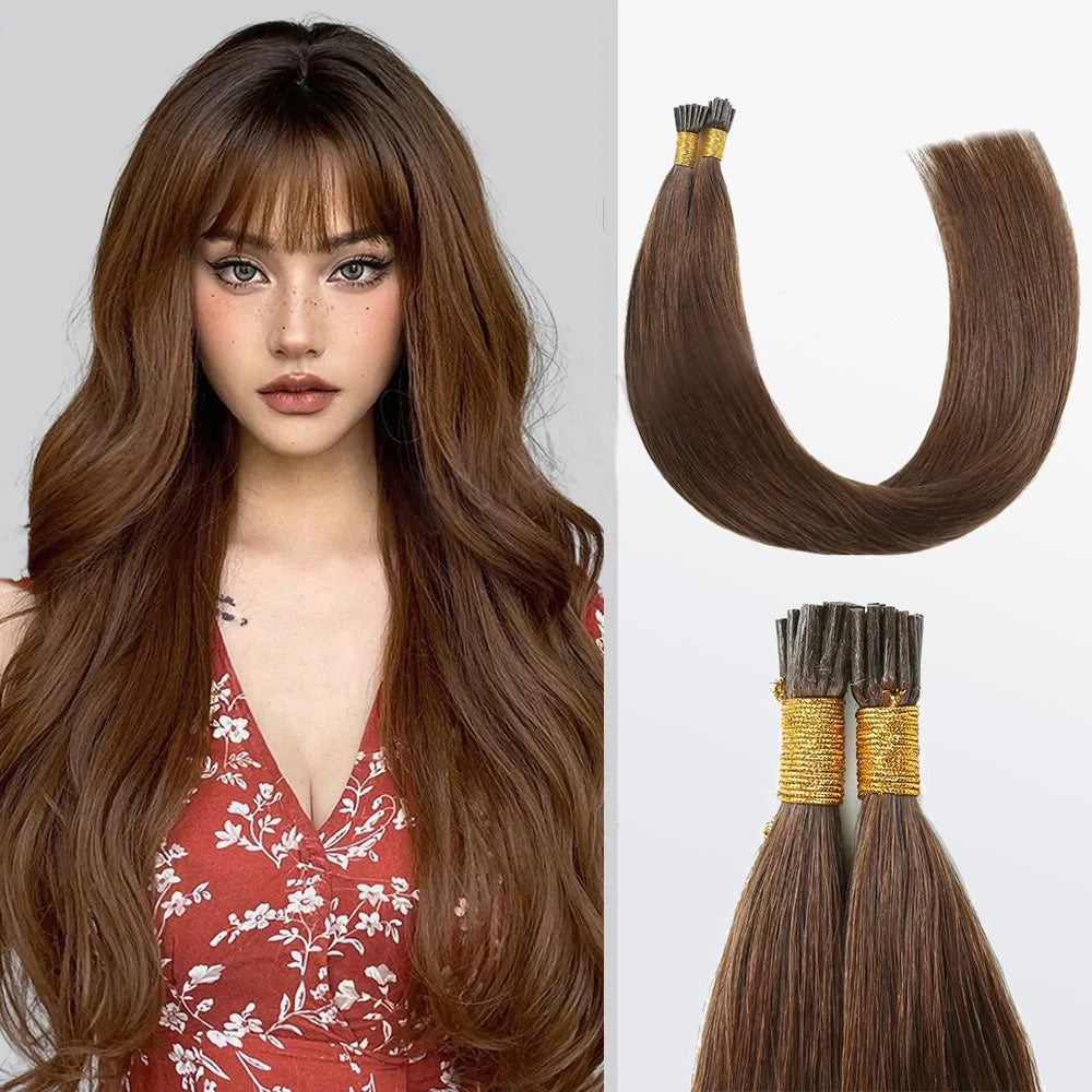 Enstah I Tip Hair Extensions Natural Remy Human Hair (#4 Chocolate Brown)