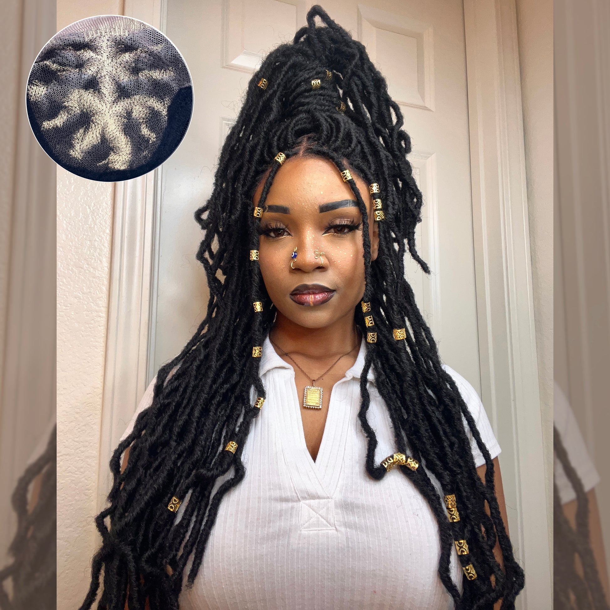 Enstah 30 Inches 4x4 Boho Goddess Faux Locs Lace Closure Wigs 200% Density-100% Handmade - Main Image