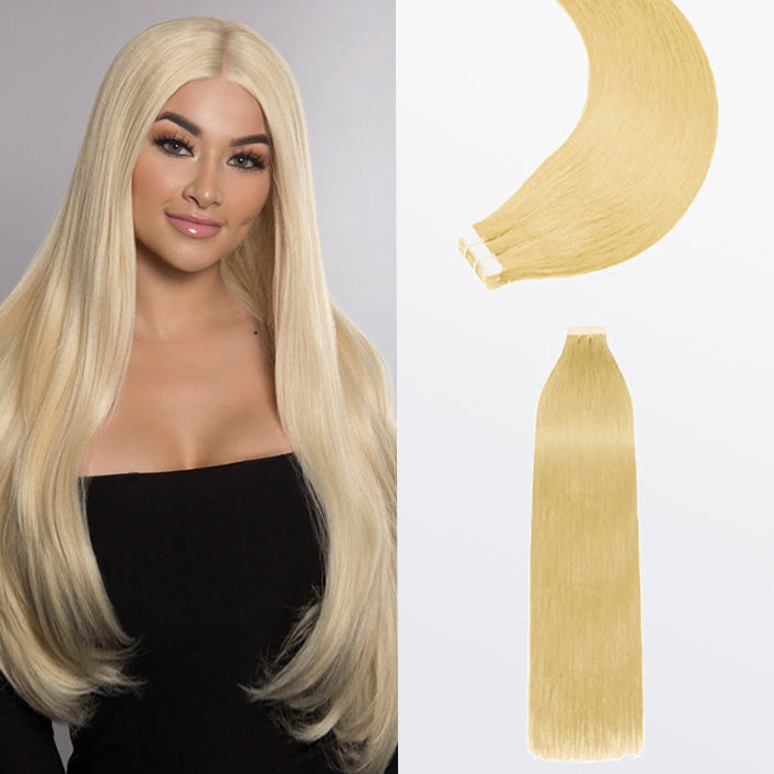 Enstah Premium Quality Straight Tape In Remy Hair Extensions #613 Lightest Blonde