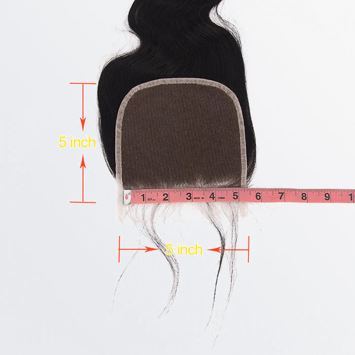 Enstah 12-20 Inch 5" x 5" Body Wavy Free Parted Lace Closure #1B Natural Black