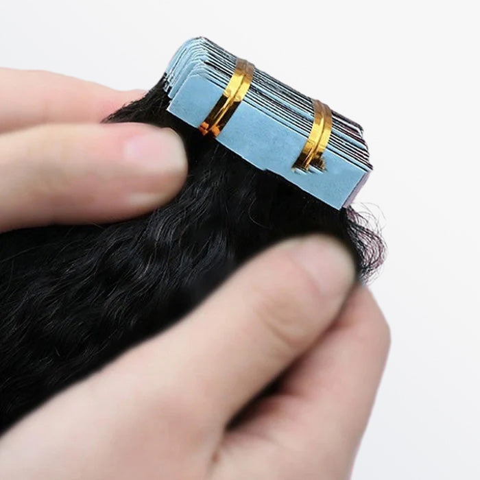Enstah Afro-textured Kinky Straight Tape In Remy Hair Extensions #1B Natural Black