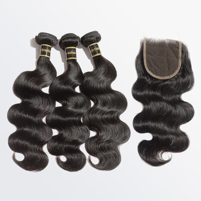 Enstah 10''/12''/14'' 3 Bundles Body Wave Virgin Hair 300g With 12'' 4*4 Body Wave Free Part Closure