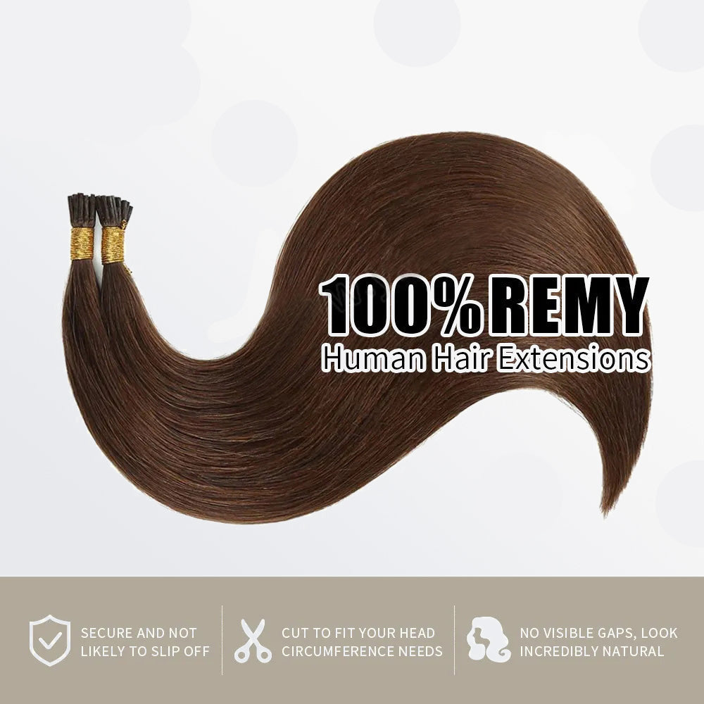 Enstah I Tip Hair Extensions Natural Remy Human Hair (#4 Chocolate Brown)