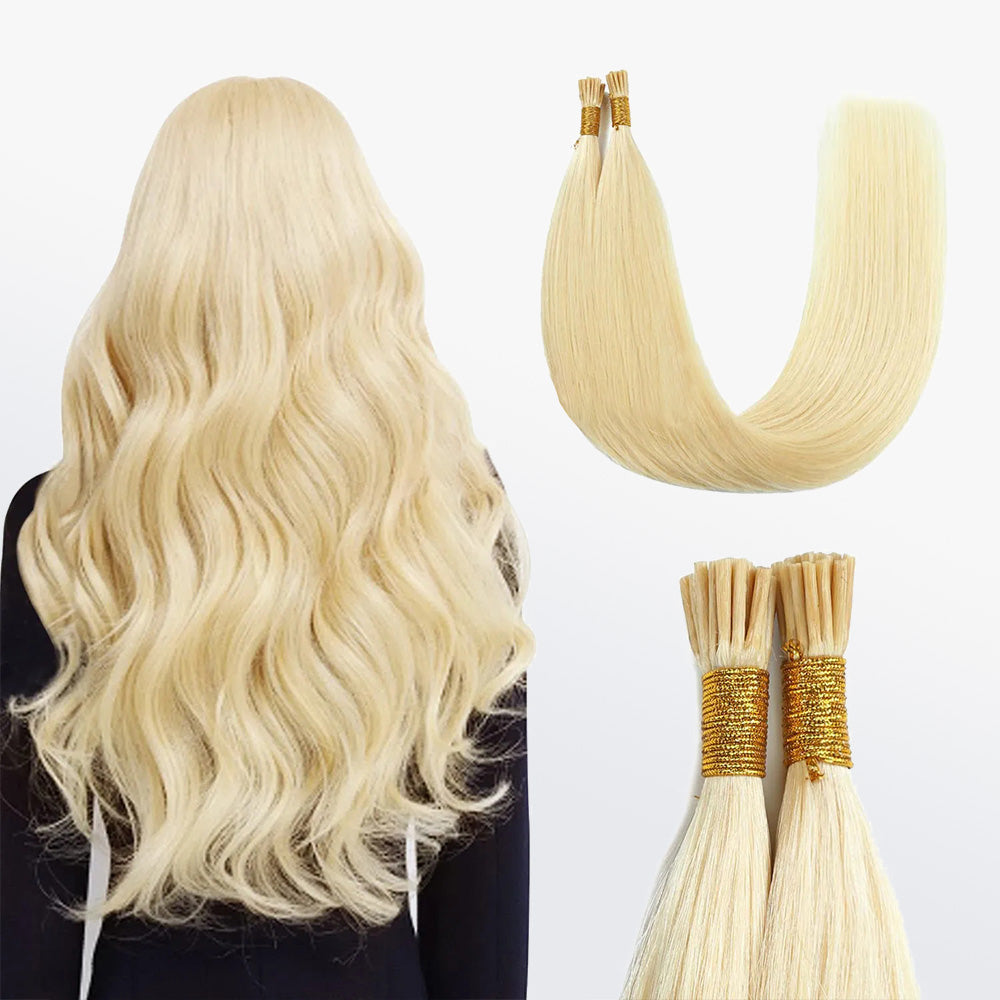Enstah I Tip Hair Extensions Natural Remy Human Hair (#613 Lightest Blonde )