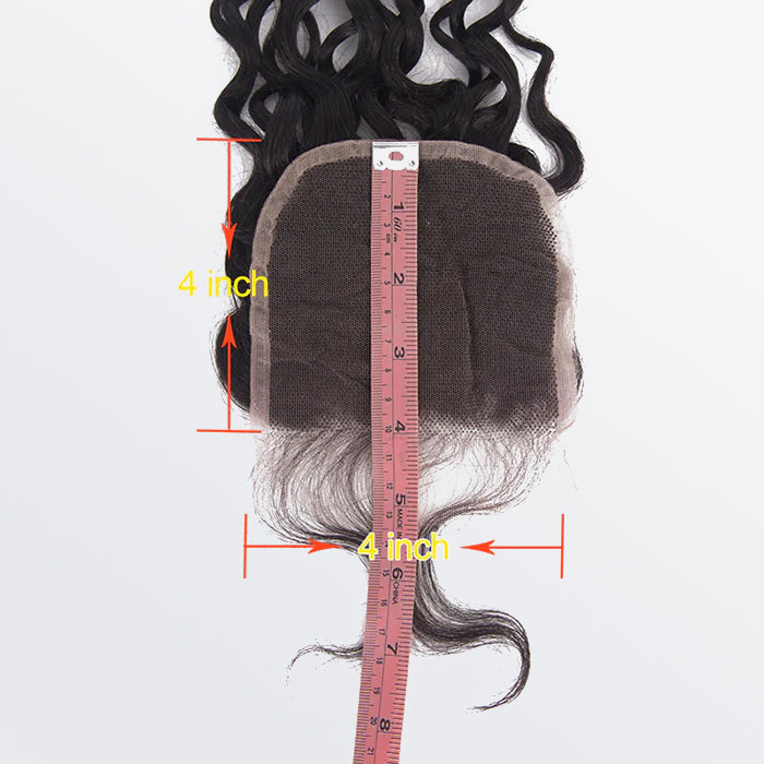 Enstah 14-18 Inch 4" x 4" Water Wavy Free Parted Lace Closure #1B Natural Black
