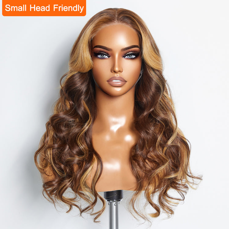 Enstah 24 Inches 5"x5" Body Wavy Wear & Go Glueless #4/27 Lace Closure Wig-100% Human Hair