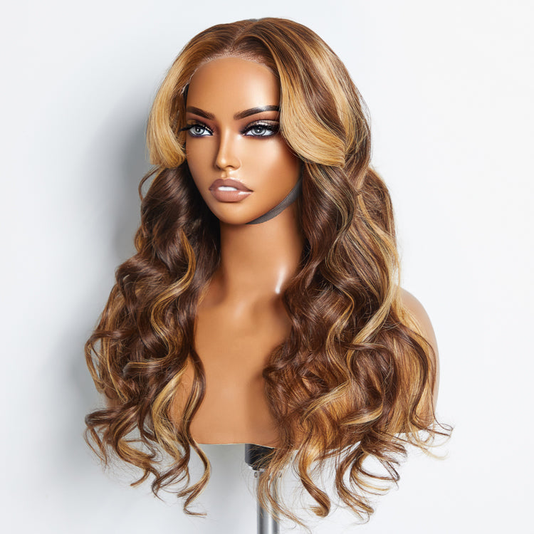 Enstah 24 Inches 5"x5" Body Wavy Wear & Go Glueless #4/27 Lace Closure Wig-100% Human Hair