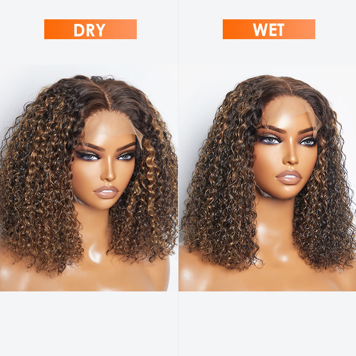 Enstah 14 inch 5"x5" Closure Lace Wig Kinky Curly Brazilian Human Virgin Hair 150% Density