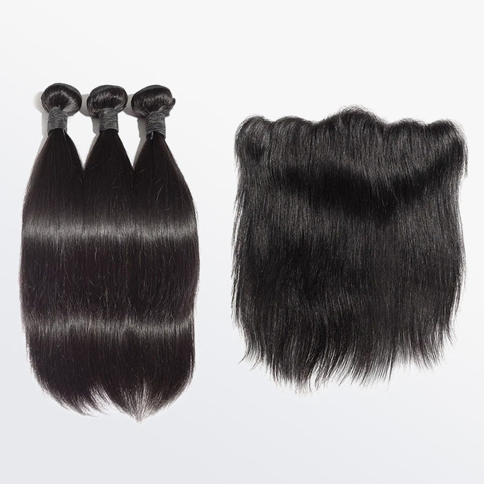 Enstah 14''/14''/16'' 3 Bundles Straight Virgin Hair 300g With 14'' 13*4 Straight Frontal