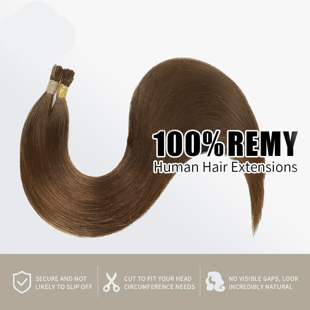 Enstah I Tip Hair Extensions Natural Remy Human Hair (#8 Light Brown)