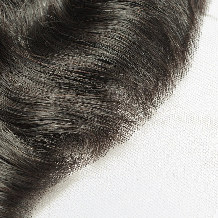 Enstah 14-20 Inch 13" x 4" Natural Wavy Free Parted Frontal #1B Natural Black
