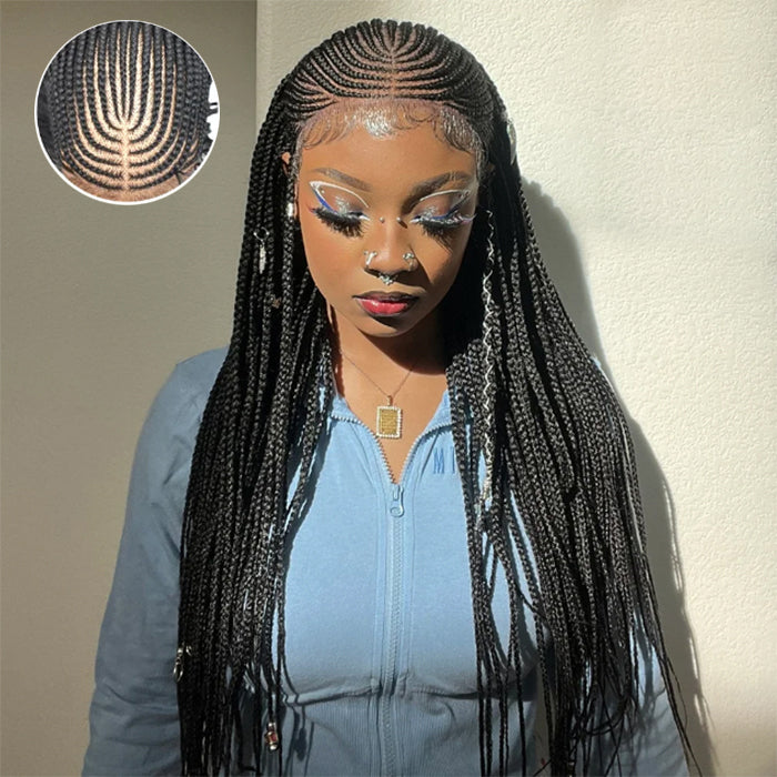 Enstah 30 Inches 13x7 Fulani Braided Neat Braids Lace Front Wigs 200% Density-100% Handmade