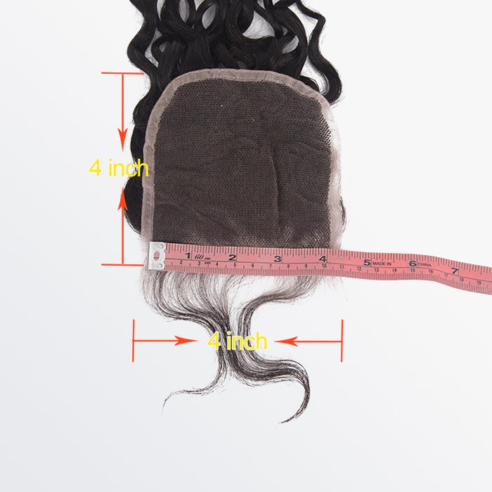 Enstah 14-18 Inch 4" x 4" Water Wavy Free Parted Lace Closure #1B Natural Black