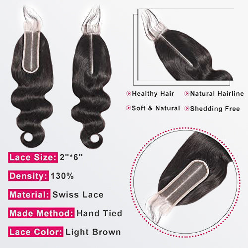 Enstah 14-20 Inches 2" x 6" Upgrade Body Wave HD Lace Closure #1B Natural Black