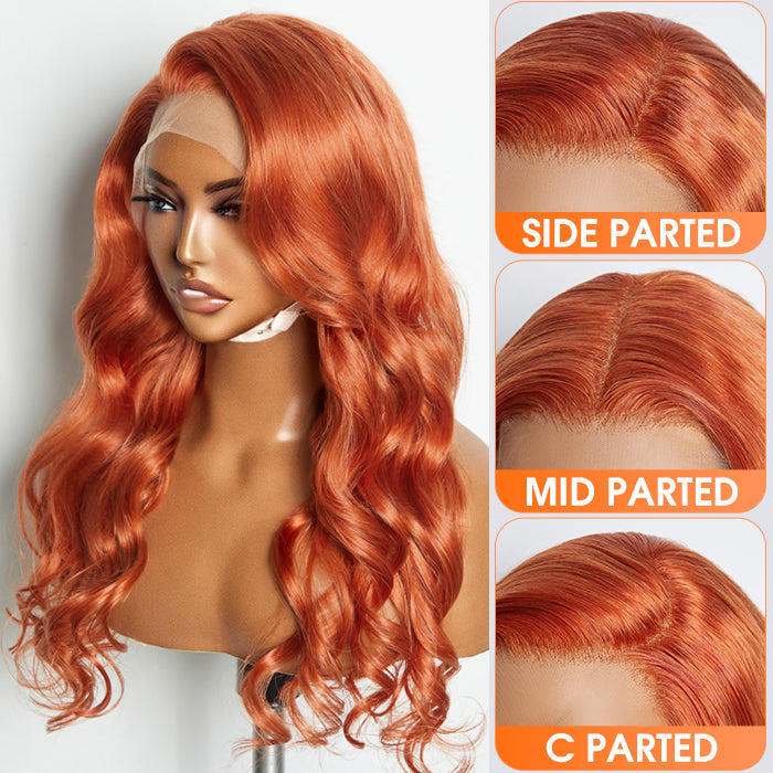 Enstah 24 Inches Ginger 13"x4" Lace Front Body Wavy Wig Pre-Plucked Free Part 150% Density-100% Human Hair