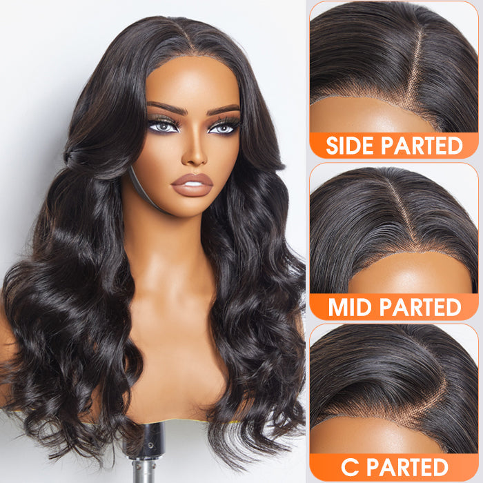Enstah 24 Inches 5"x5" Body Wavy Wear & Go Glueless #1B Lace Closure Wig-100% Human Hair