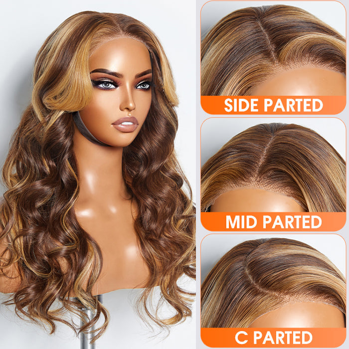 Enstah 24 Inches 5"x5" Body Wavy Wear & Go Glueless #4/27 Lace Closure Wig-100% Human Hair
