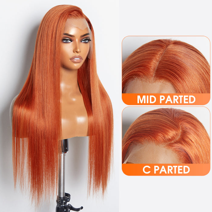 Enstah 24 Inches Ginger 13"x4" Lace Front Straight Wig Pre-Plucked Free Part 150% Density-100% Human Hair