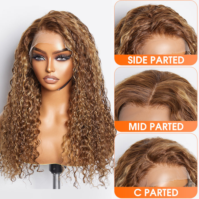 Enstah 22-24 Inch Pre-Plucked 13"x4" Lace Front Water Wavy Wig Free Part 150% Density-100% Human Hair