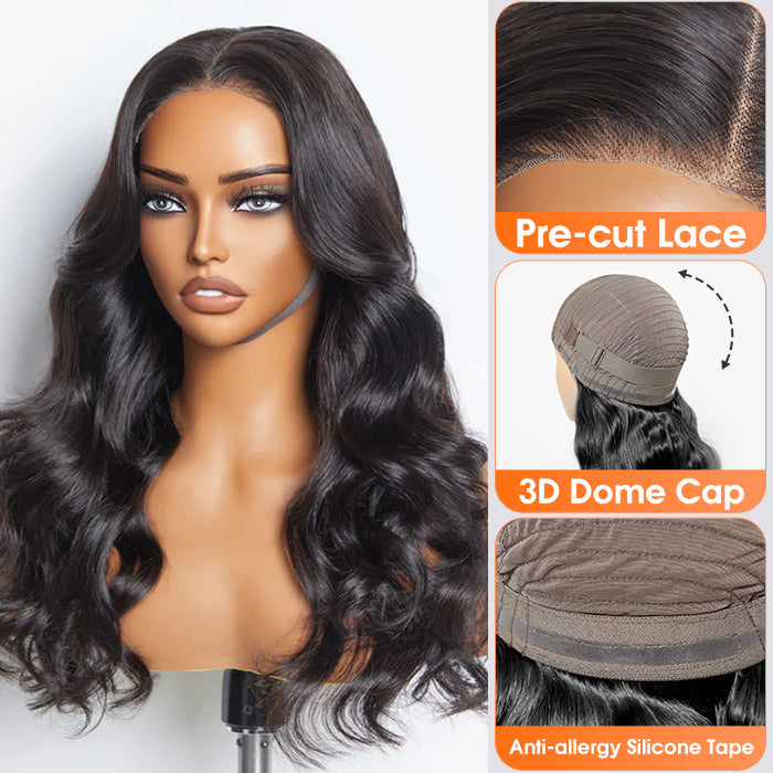 Enstah 24 Inches 5"x5" Body Wavy Wear & Go Glueless #1B Lace Closure Wig-100% Human Hair