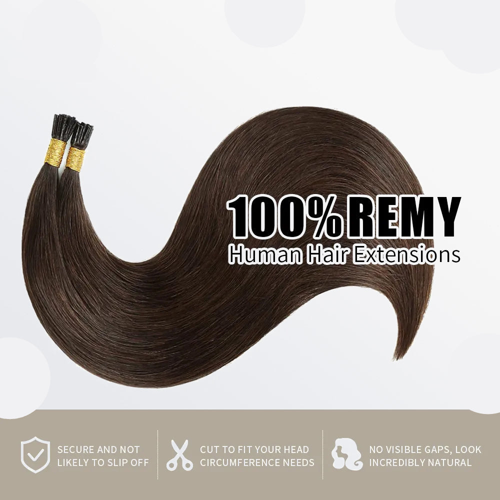 Enstah I Tip Hair Extensions Straight Natural Remy Human Hair (#2 Darkest Brown )