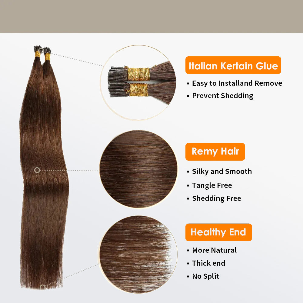 Enstah I Tip Hair Extensions Natural Remy Human Hair (#4 Chocolate Brown)