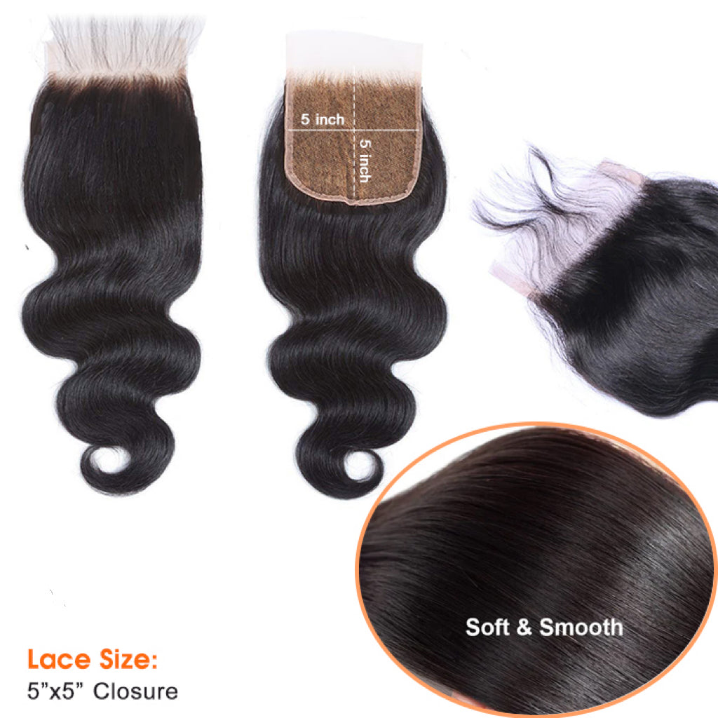 Enstah 14-20 Inch 4" x 4" Ocean Wavy Free Parted Lace Closure #1B Natural Black