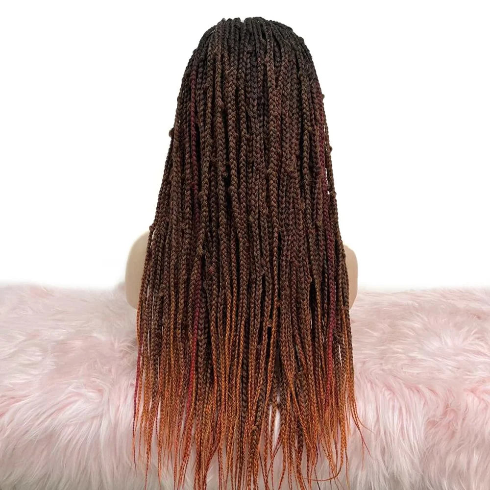 Enstah 28 Inches 4x4 Black to Orange Ends Box Braids Lace Closure Wigs 200% Density-100% Handmade