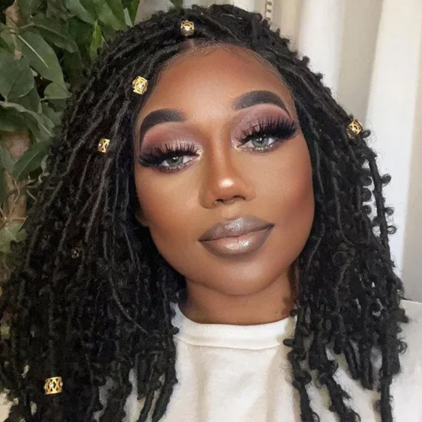 Enstah 14 Inches 4x4 Short Butterfly Locs Lace Closure wigs 200% Density-100% Handmade