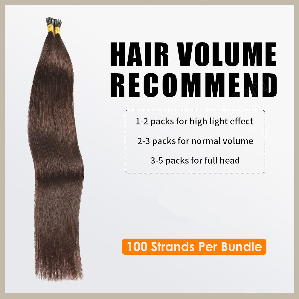 Enstah I Tip Hair Extensions Straight Natural Remy Human Hair (#2 Darkest Brown )