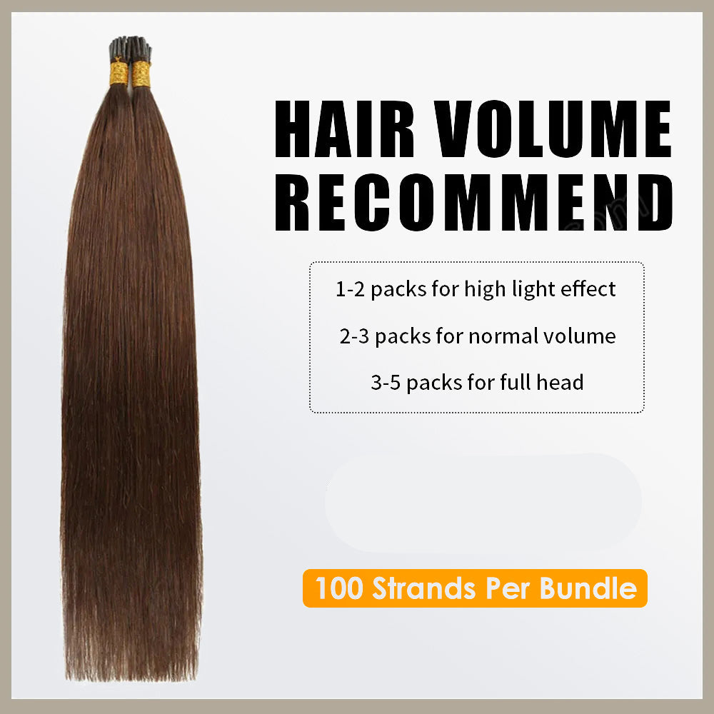 Enstah I Tip Hair Extensions Natural Remy Human Hair (#8 Light Brown)