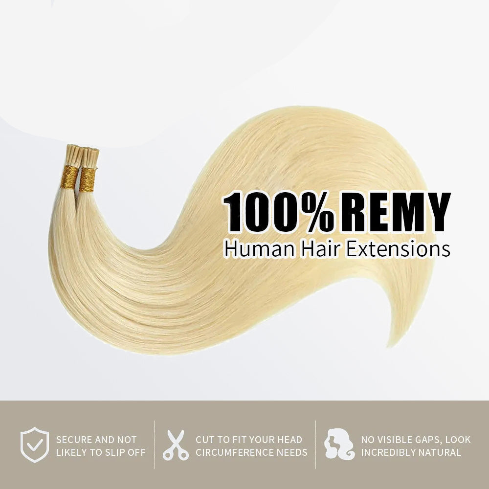 Enstah I Tip Hair Extensions Natural Remy Human Hair (#613 Lightest Blonde )