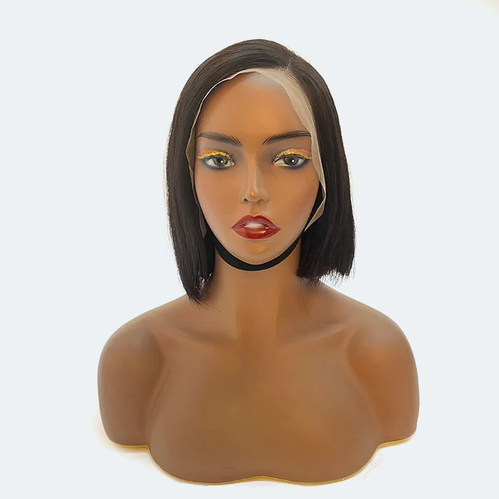 Enstah 8 Inches Double Drawn Blunt Cut 13x4 Asymmetrical Bob Wig