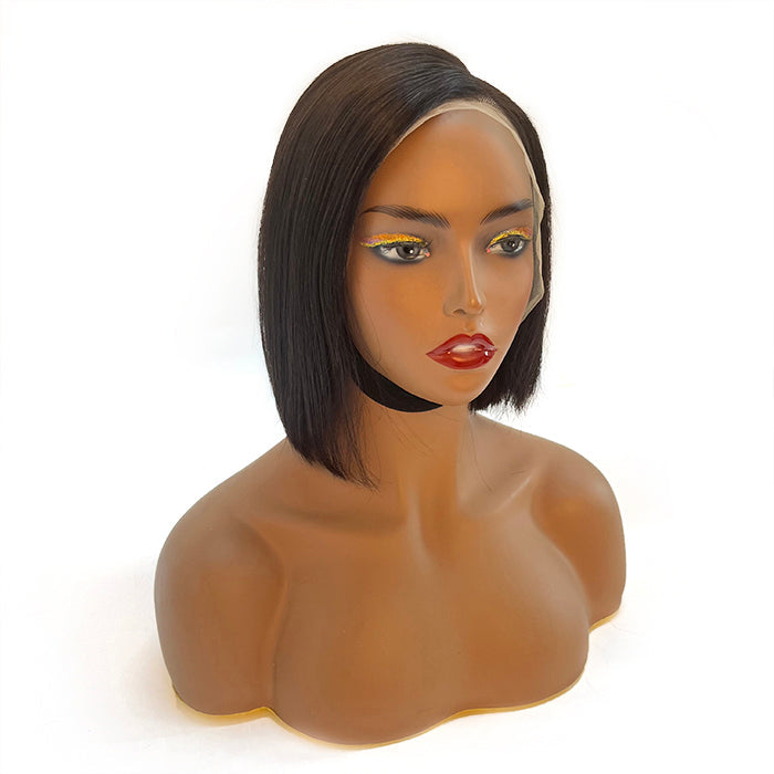 Enstah 8 Inches Double Drawn Blunt Cut 13x4 Asymmetrical Bob Wig