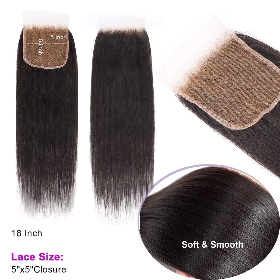 Enstah 14-20 Inch 5" x 5" HD Body Wave Free Parted Lace Closure #1B Natural Black
