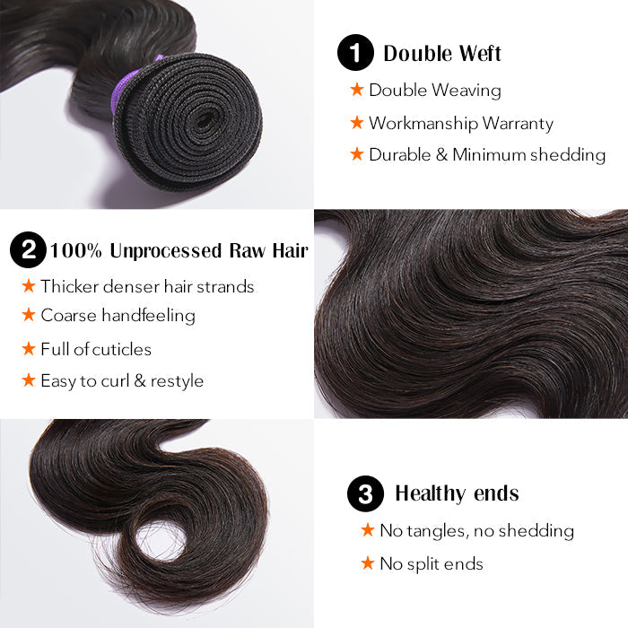 Enstah 10-30 Inch 12A Premium Raw Indian Hair Body Wavy #1B Natural Black｜One Bundle