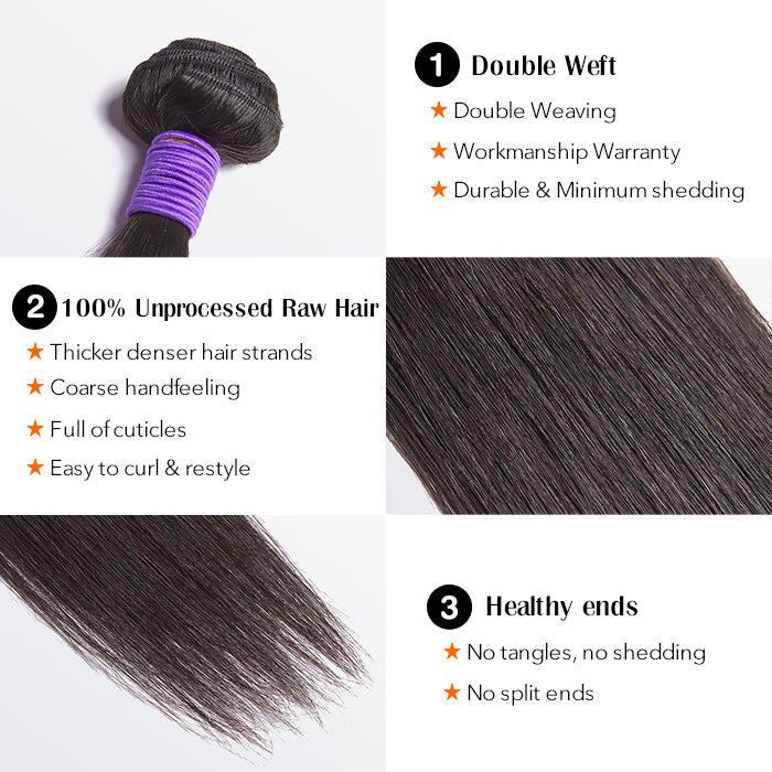 Enstah 14-30 Inch 12A Premium Raw Indian Hair Straight #1B Natural Black ｜One Bundle