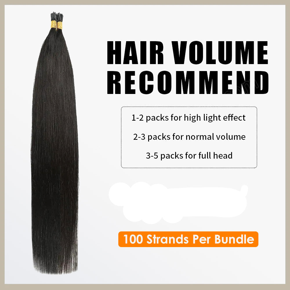 Enstah I Tip Hair Extensions Straight Natural Remy Human Hair (#1B Natural Black)
