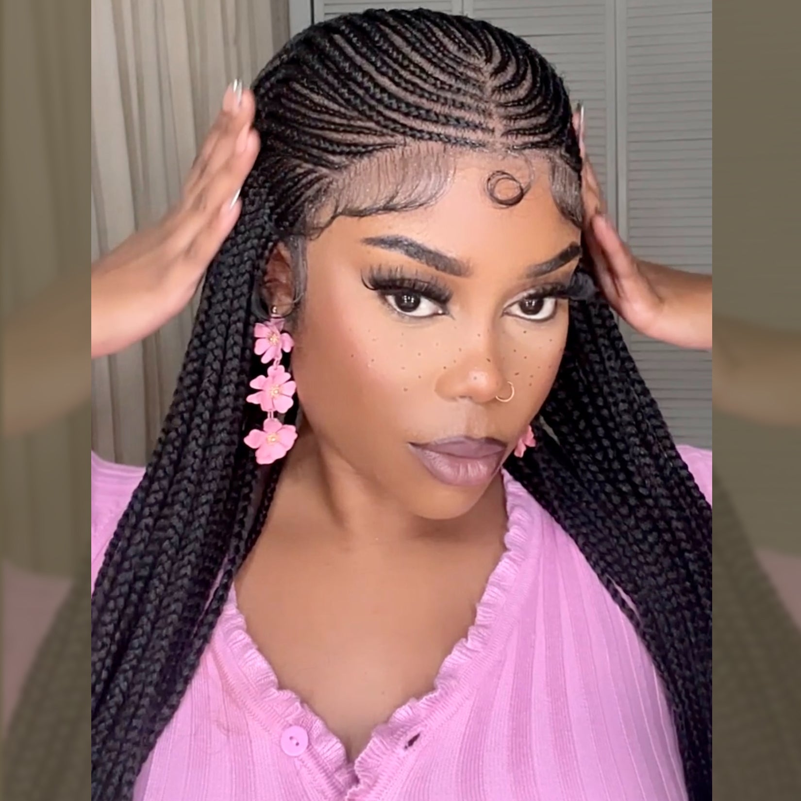 Enstah 30 Inches 13x7 Fulani Braided Neat Braids Lace Front Wigs 200% Density-100% Handmade