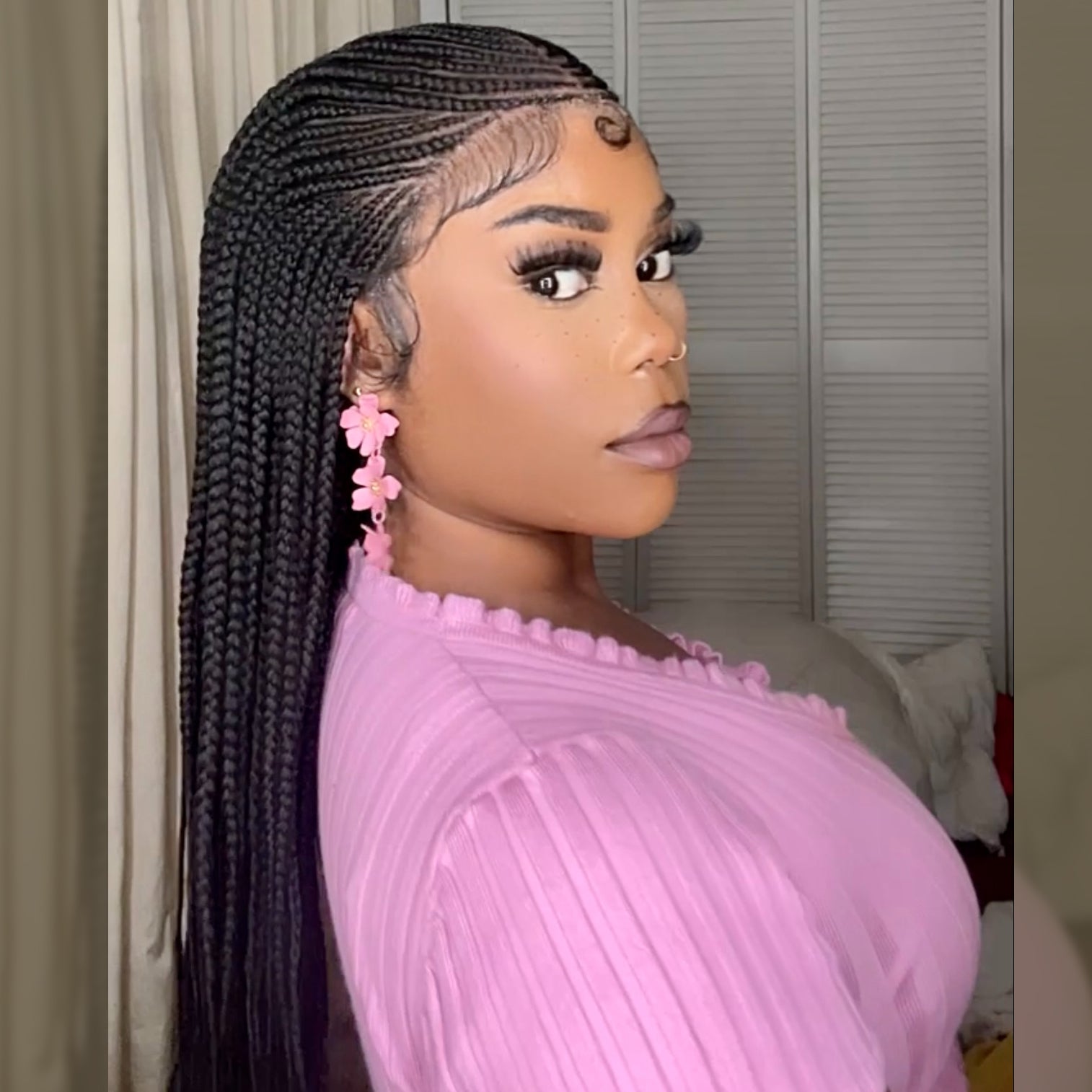 Enstah 30 Inches 13x7 Fulani Braided Neat Braids Lace Front Wigs 200% Density-100% Handmade