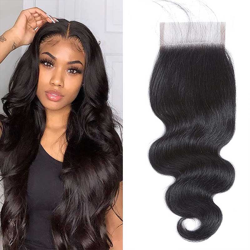 Enstah 12-20 Inch 5" x 5" Body Wavy Free Parted Lace Closure #1B Natural Black
