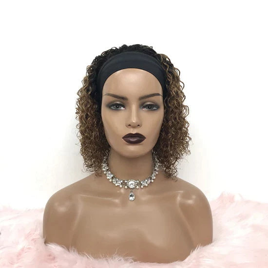 Enstah 12-20 Inches Grab-N-Go 1B/30# Curly Headband Wigs 200% Density-100% Human Hair