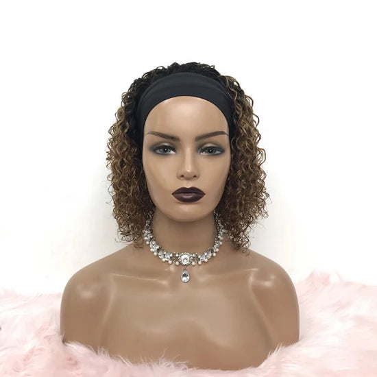 Enstah 12-20 Inches Grab-N-Go 1B/30# Curly Headband Wigs 200% Density-100% Human Hair