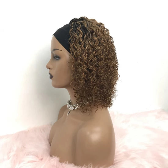 Enstah 12-20 Inches Grab-N-Go 1B/30# Curly Headband Wigs 200% Density-100% Human Hair